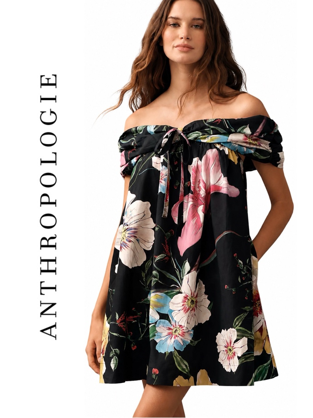 Anthropologie Maeve Cotton Off-Shoulder Printed Mini Dress